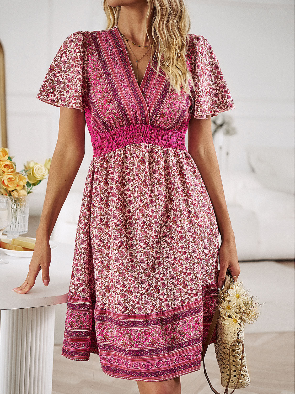 Fuchsia Flare Short Sleeve Dress