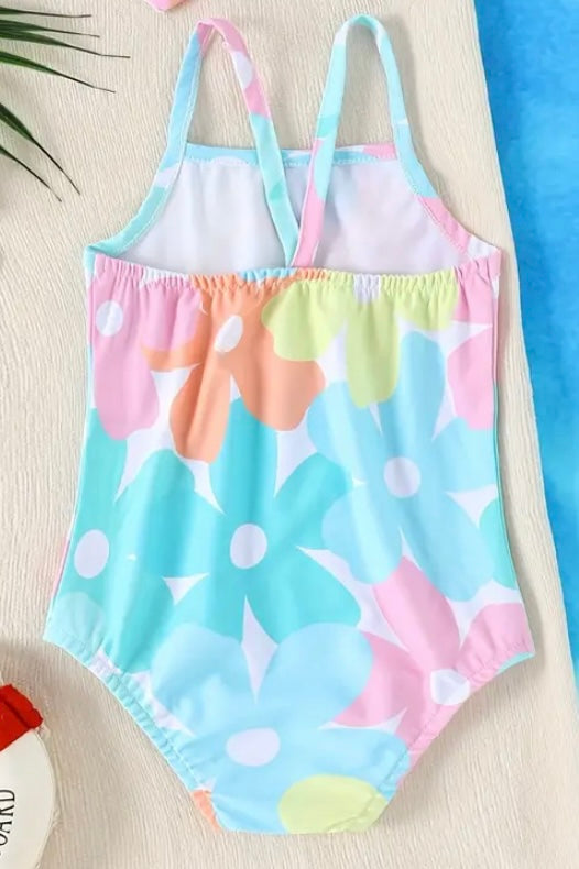Toddler Girls Vibrant Flower Print One-piece Swimsuit Set