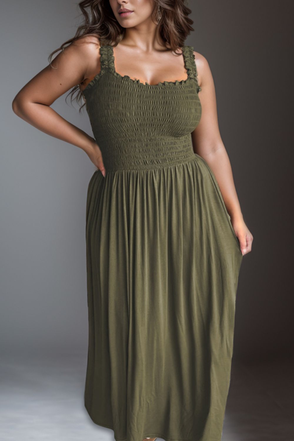 Plus Size Smocked Square Neck Maxi Dress FabFinds Plus Size Smocked Square Neck Maxi Dress FabFinds