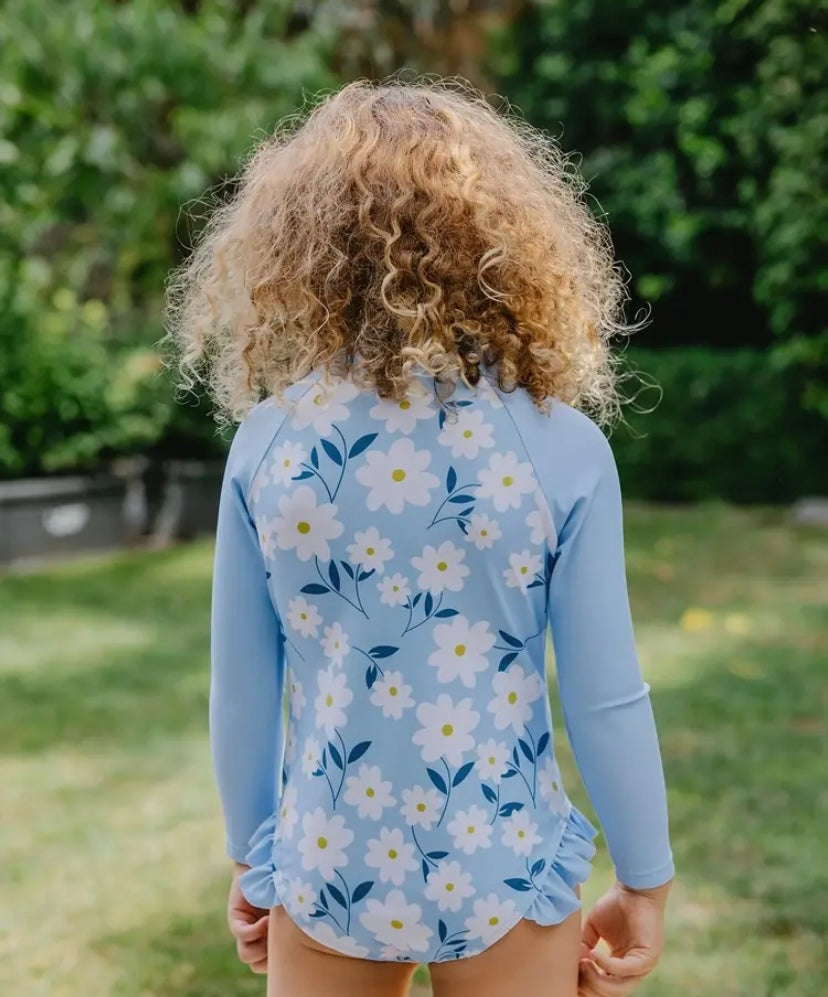 Girls Fashionable Floral Zip-up One-Piece Swimsuit
