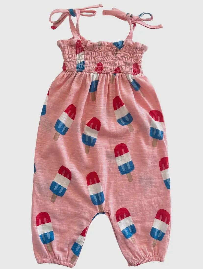 Popsicle Pink/ Organic Smocked Jumpsuit