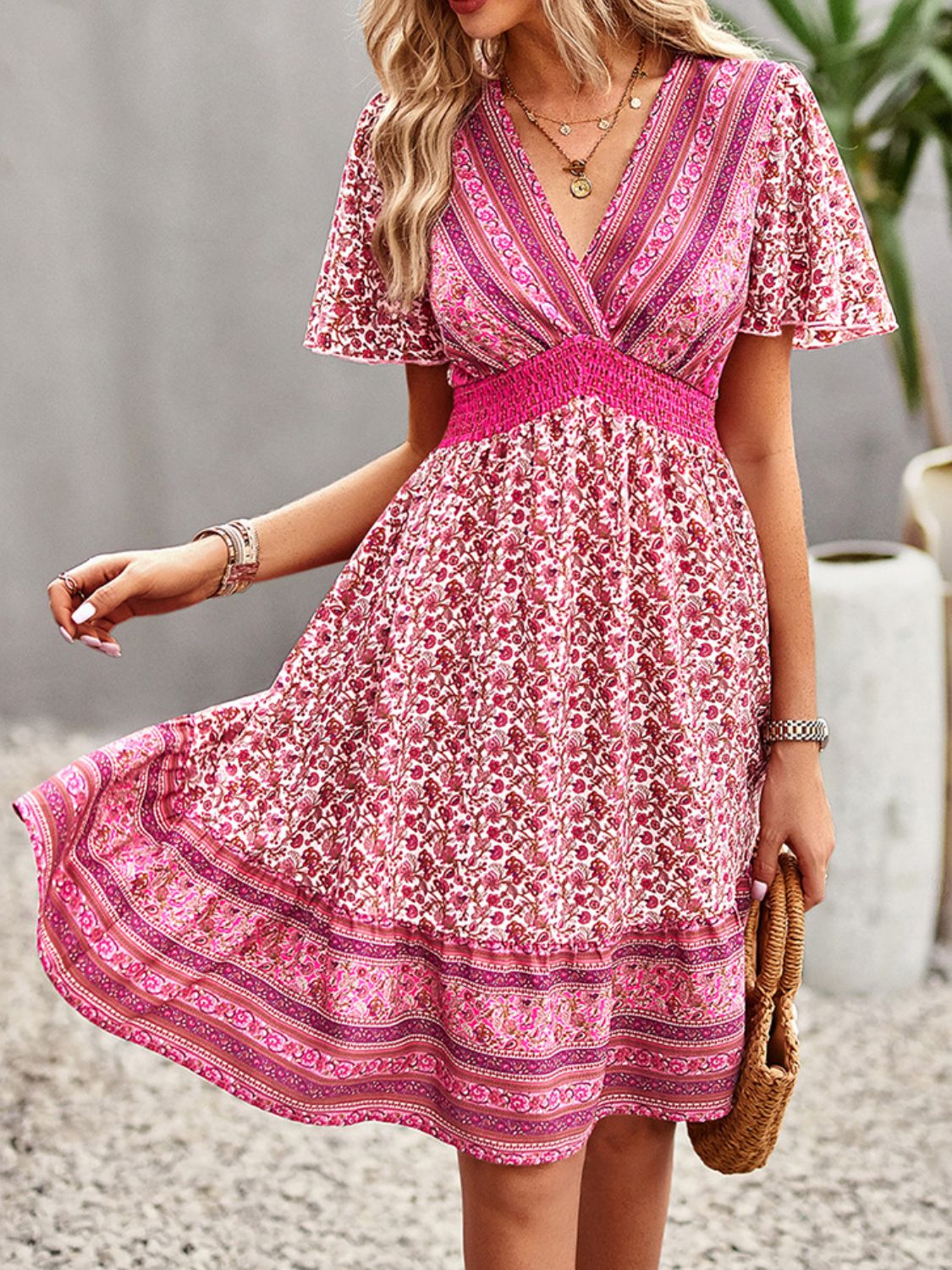 Fuchsia Flare Short Sleeve Dress
