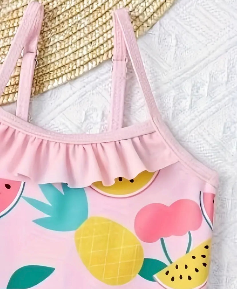 Toddler’s Fruit Pattern, Ruffled Swimsuit