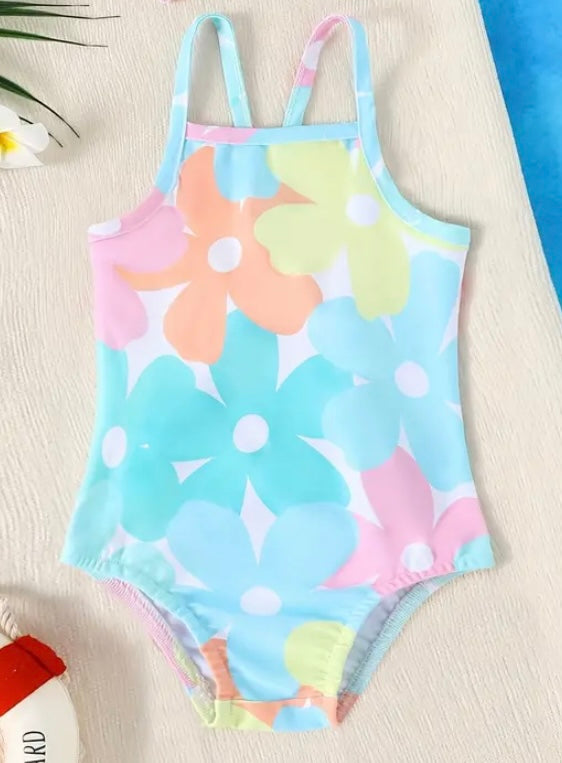 Toddler Girls Vibrant Flower Print One-piece Swimsuit Set