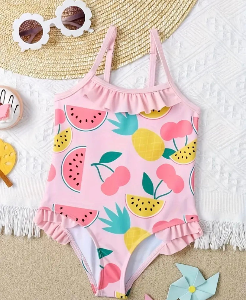 Toddler’s Fruit Pattern, Ruffled Swimsuit