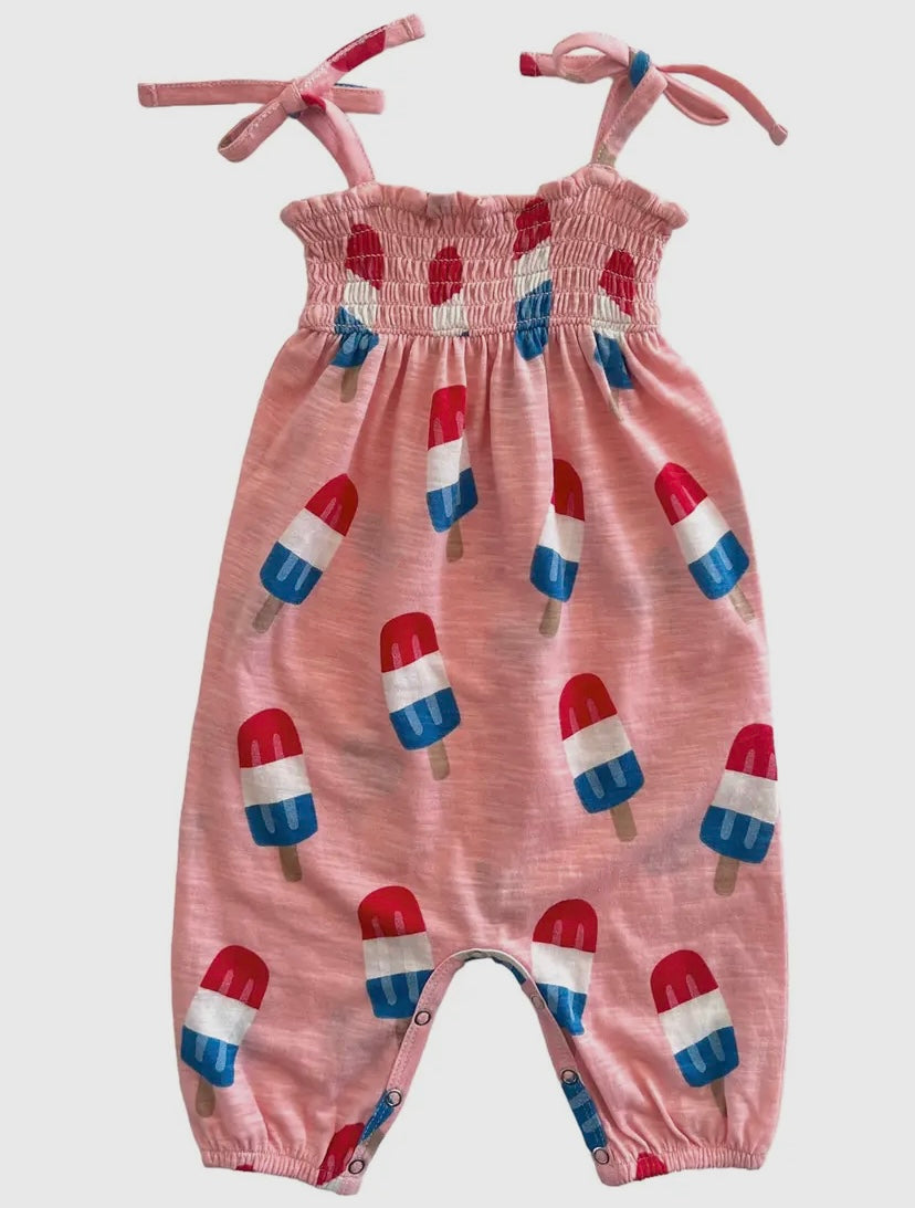 Popsicle Pink/ Organic Smocked Jumpsuit