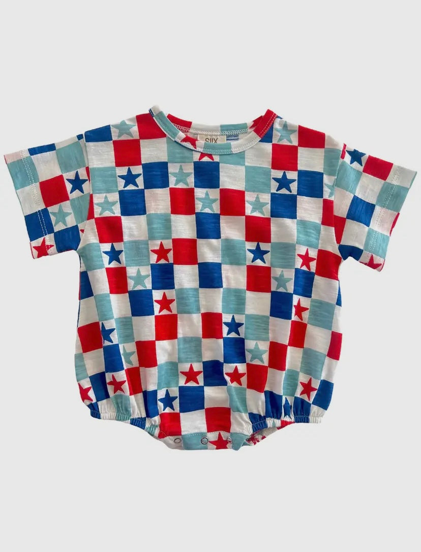 Red, White & Blue Checkerboard/ Organic T-shirt Bubble