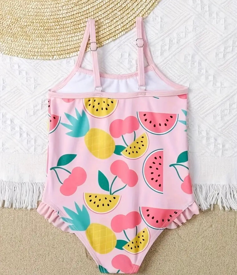 Toddler’s Fruit Pattern, Ruffled Swimsuit