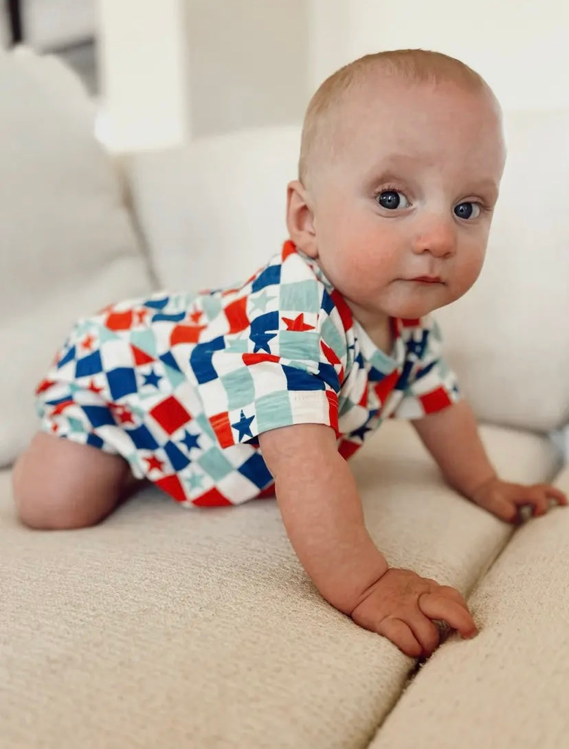 Red, White & Blue Checkerboard/ Organic T-shirt Bubble