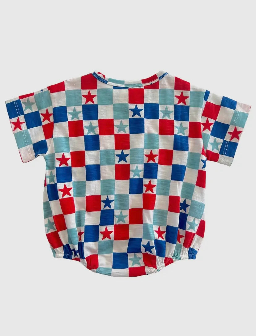 Red, White & Blue Checkerboard/ Organic T-shirt Bubble