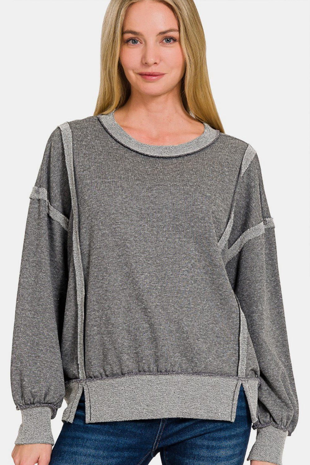 Zenana Washed Exposed-Seam Sweatshirt