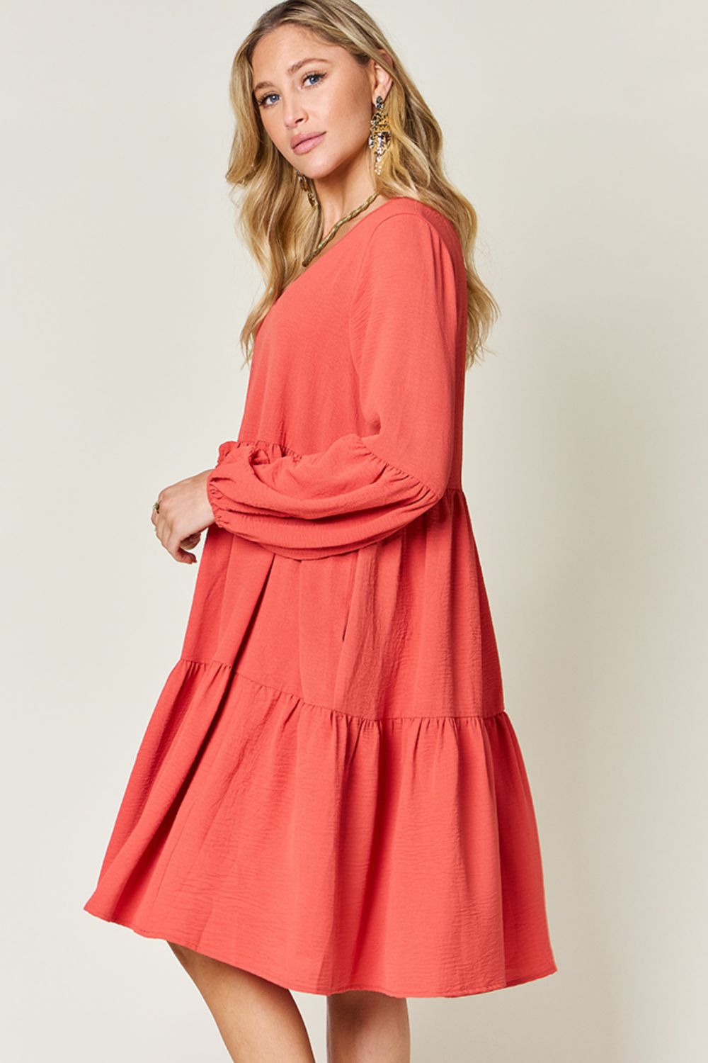 women's balloon long sleeve tiered dress Lace & Beads balloon sleeve tiered maxi dress in deep olive