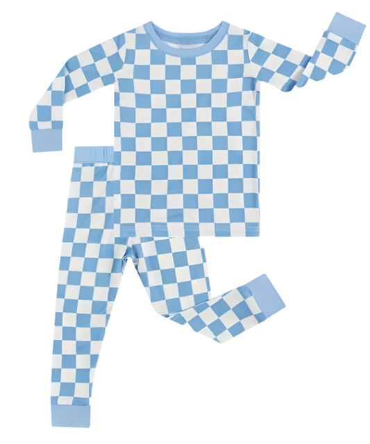 Blue Checkered Bamboo Set