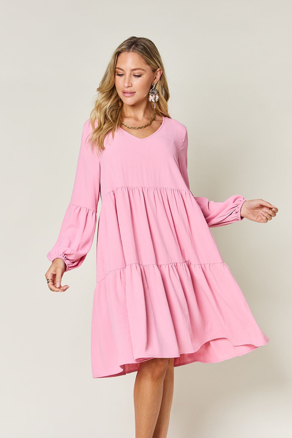 Double Take Full Size V-Neck Balloon Sleeve Tiered Dress FabFinds Double Take Full Size V-Neck Balloon Sleeve Tiered Dress FabFinds